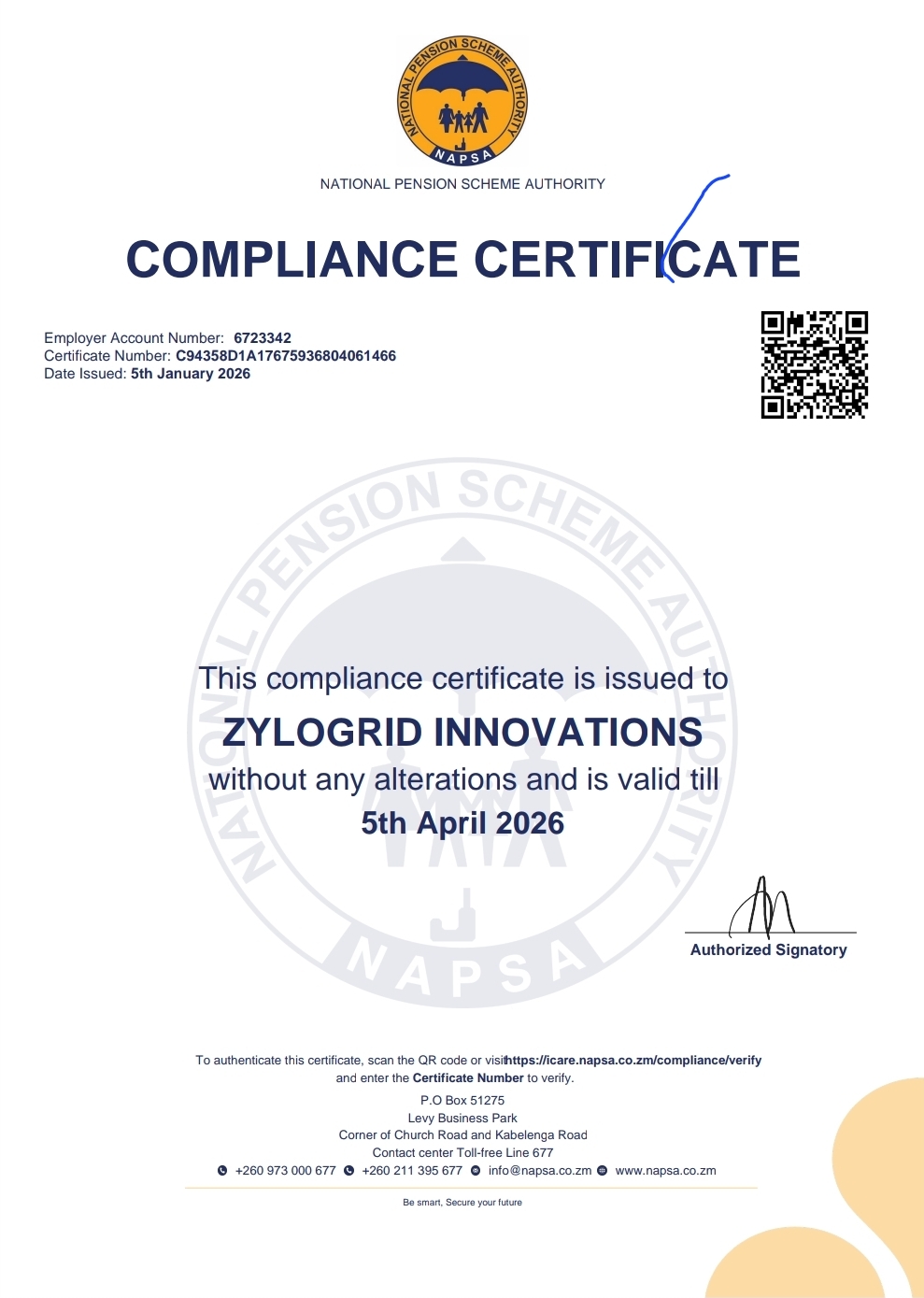 NAPSA Compliance Certificate